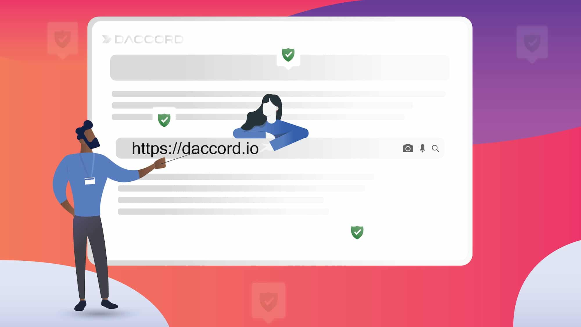 zwei illustrierte Menschen die eine Domain kaufen